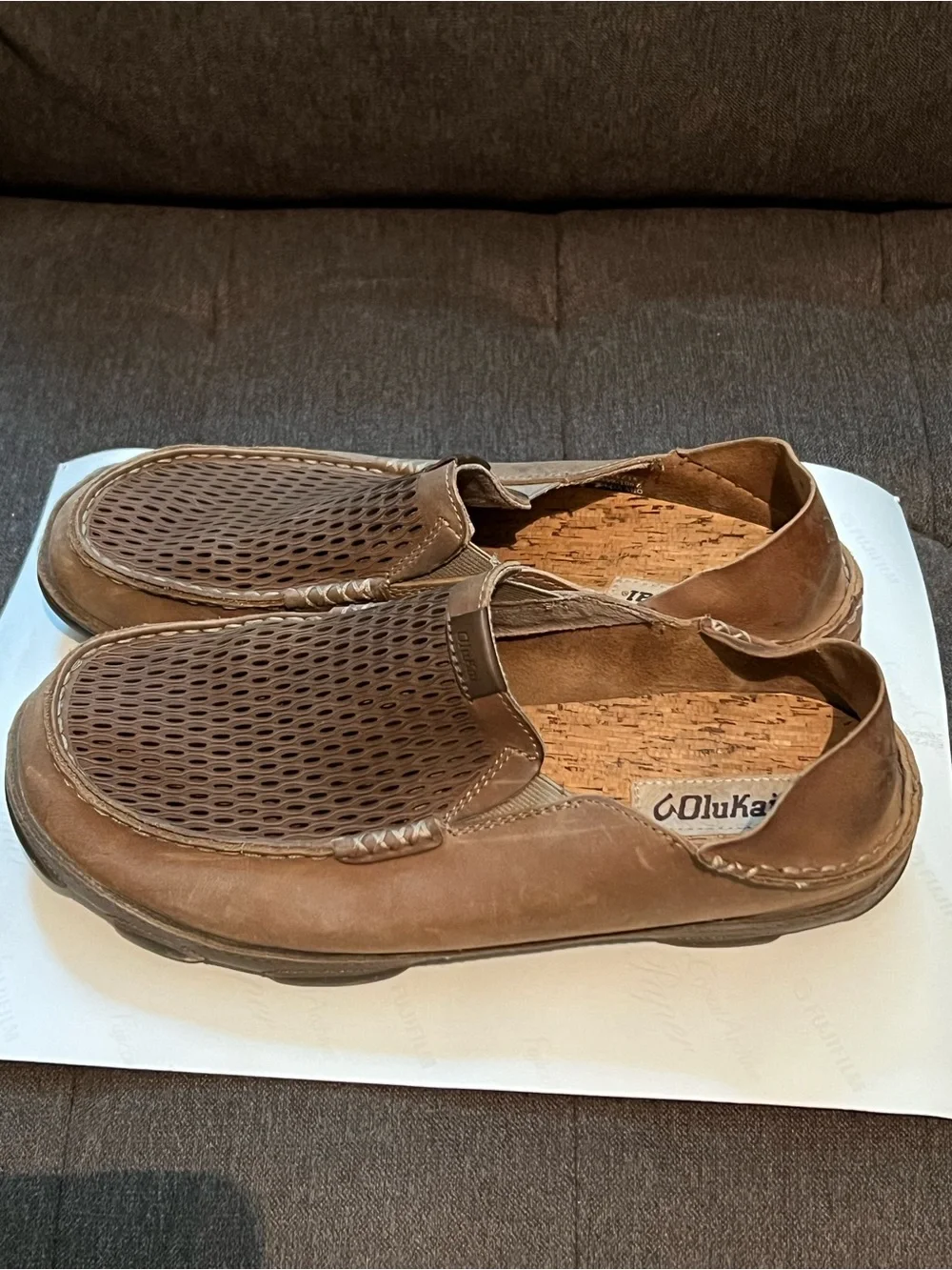 OluKai Men's Perforated Leather Loafers in Brown